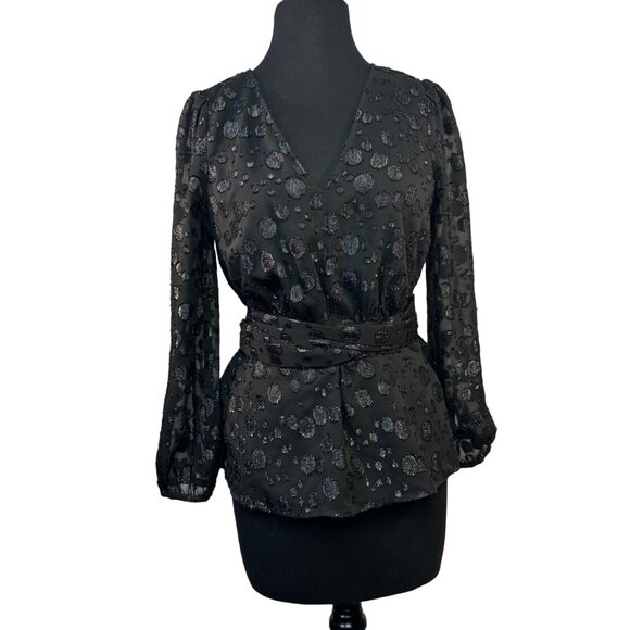 J.Crew Womens Size XSmall Black V-Neck Polka Dot Wrap Top Lined - Picture 1 of 7